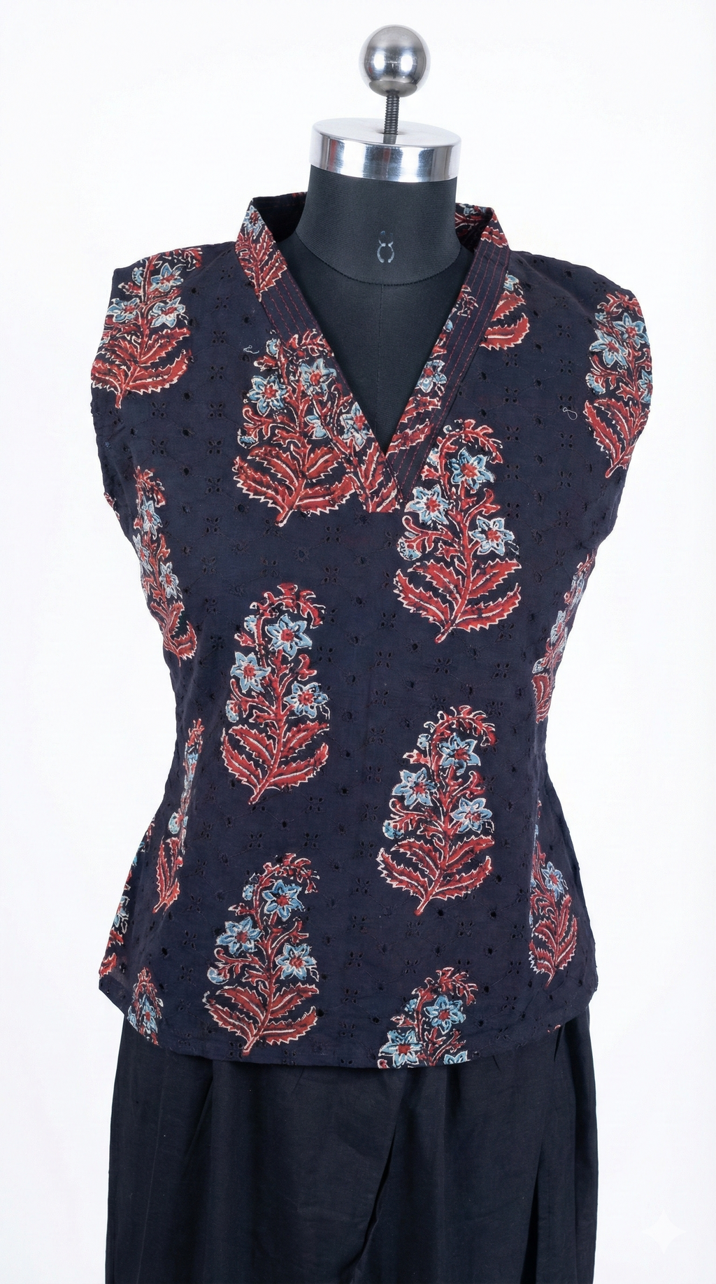 Women's Ajrakh Akoba cutwork Top