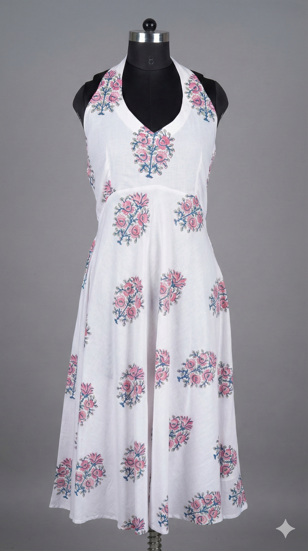 Women's Halter neck Malmal hand block printed Dress