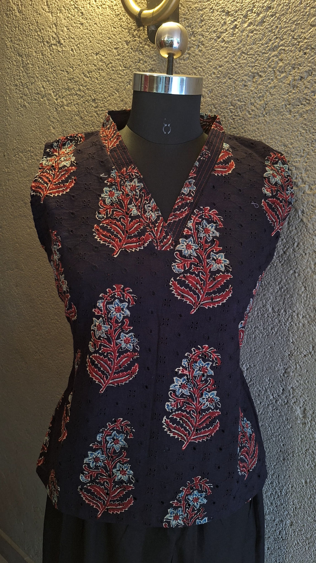 Women's Ajrakh Akoba cutwork Top