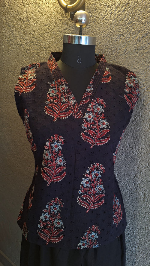 Women's Ajrakh Akoba cutwork Top