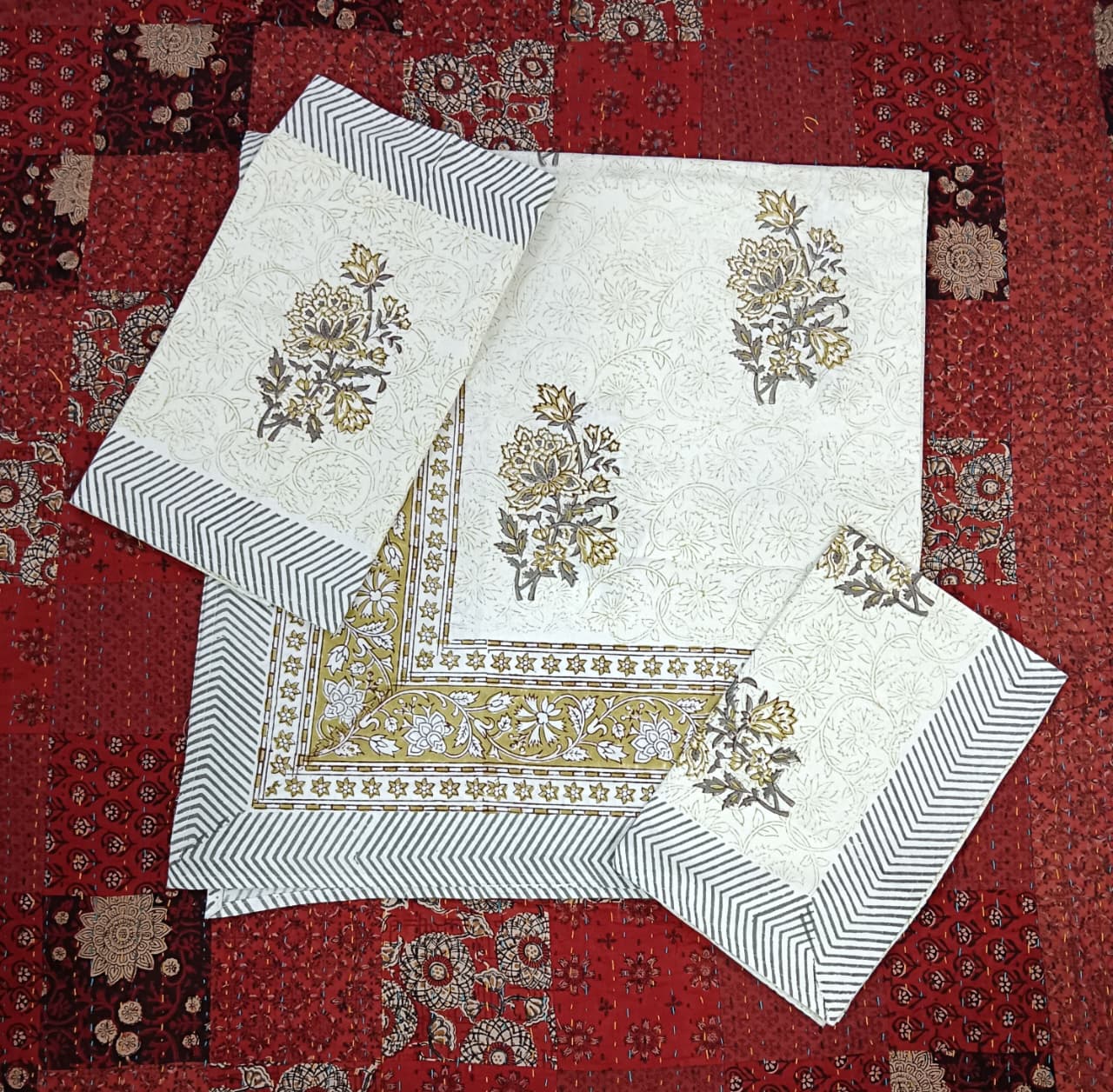 HANDBLOCK PRINTED COTTON BEDSHEET COLLECTION(90X108) - Print 12
