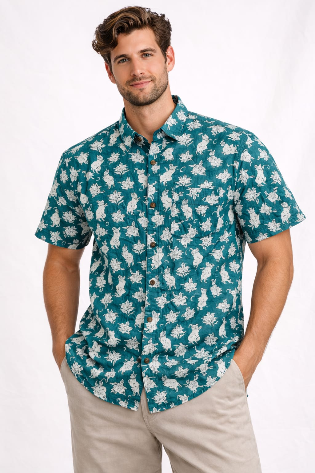Mens Half sleeve Shirt Teal