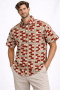 Mens Half sleeve Shirt Cream blockprint