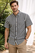 Mens Half sleeve Shirt Black and White Striped