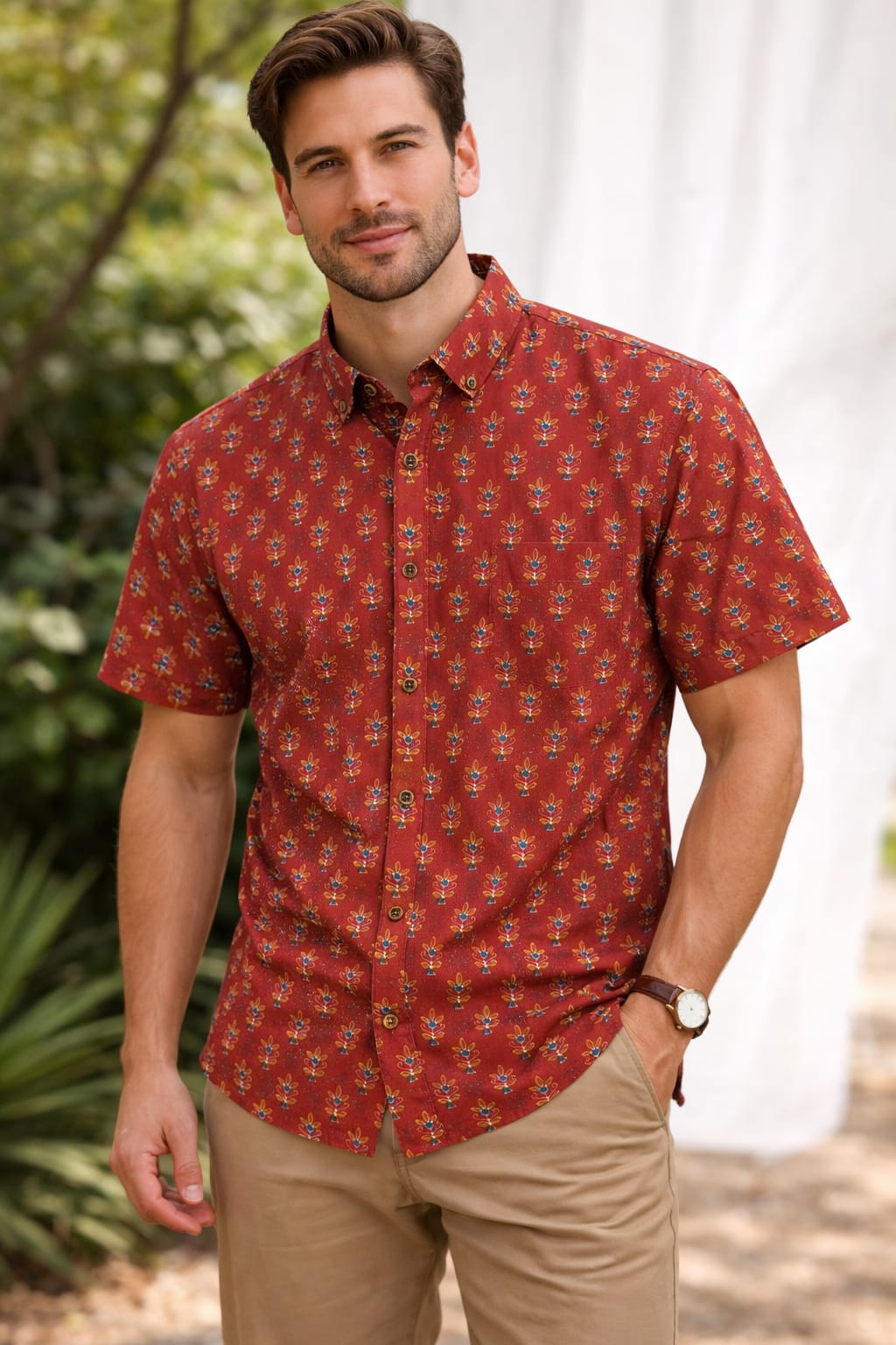 Mens Half sleeve Shirt Brick Red