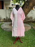 Womens Kaftans Jamdani Cotton Checkered - Pink